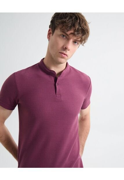 Polo Para Hombre Cuello Mao  Color Vino Marca Seven Seven #45110875