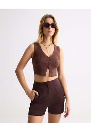 Camiseta Para Mujer Manga Sisa Cuello V Color Café Marca Seven Seven #28096276