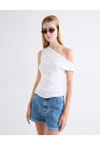 Camiseta Asimétrica Recogidos Delanteros  Para Mujer Blanco Seven Seven Seven Seven
