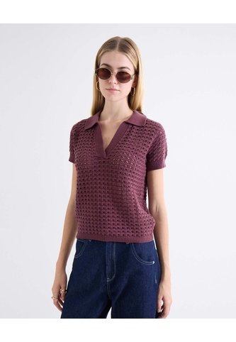 Camiseta Polo Tricot Texturizada  Para Mujer Vino Seven Seven Seven Seven