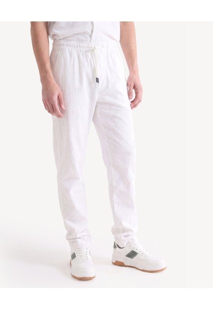 Pantalón Carrot En Lino  Para Hombre Marfil Seven Seven