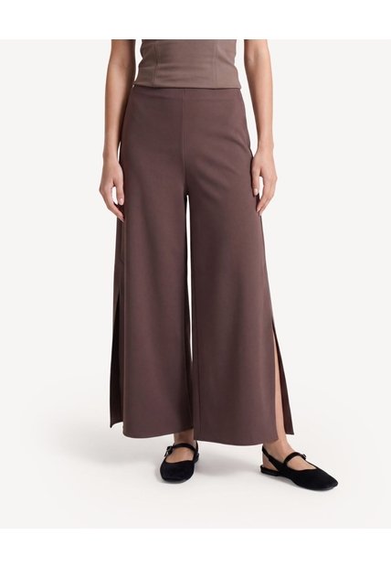 Pantalón Culotte Con Aberturas  Para Mujer Café Seven Seven