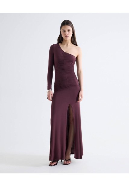 Vestido Largo Con Recogido  Para Mujer Café Seven Seven