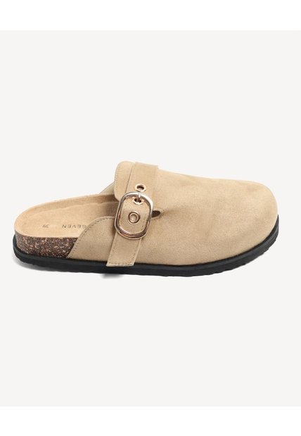 Mules Casual Con Hebilla Xl  Para Mujer Beige Seven Seven