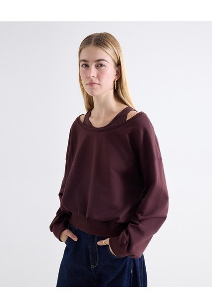 Buzo Tejido Escote Bandeja  Para Mujer Vino Seven Seven