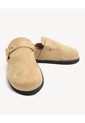 Mules Casual Con Hebilla Xl  Para Mujer Beige Seven Seven