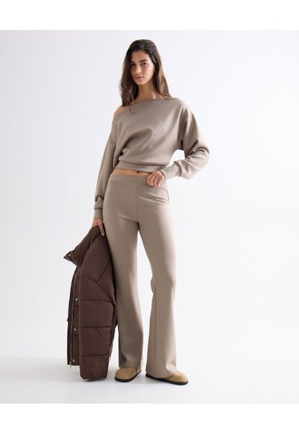 Pantalón Flare Tiro Alto  Para Mujer Taupe Seven Seven