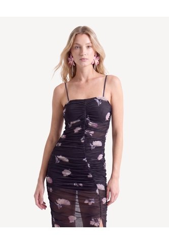 Vestido Mesh Con Recogidos  Para Mujer Negro Seven Seven Seven Seven