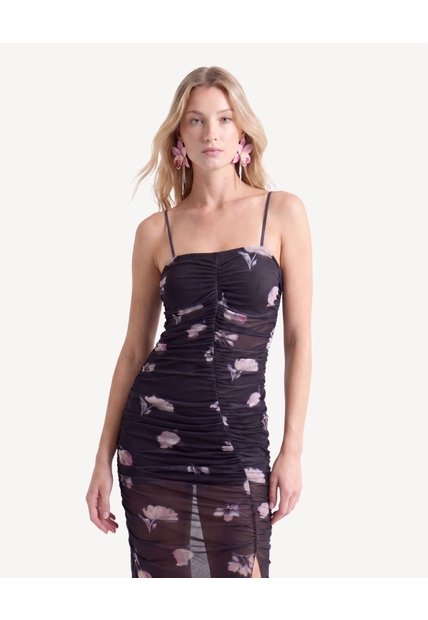 Vestido Mesh Con Recogidos  Para Mujer Negro Seven Seven