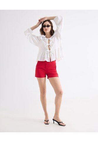 Short Tejido Plano Con Pinzas  Para Mujer Rojo Seven Seven Seven Seven