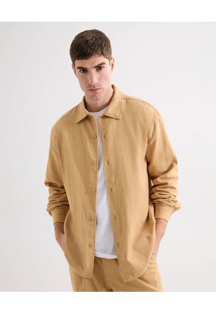 Camisa Para Hombre Manga Larga Sin Bolsillo Cuello Casual M Color Camel Marca Seven Seven #45012181