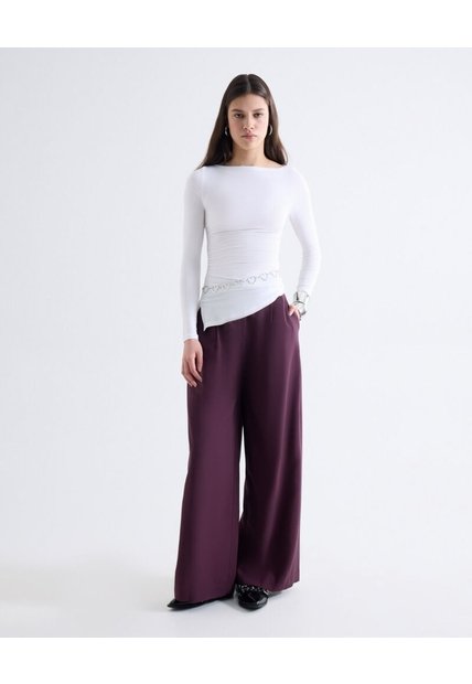 Pantalón Wide Leg Tiro Alto Con Vuelo  Para Mujer Café Seven Seven