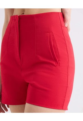 Short Tejido Plano Con Pinzas  Para Mujer Rojo Seven Seven
