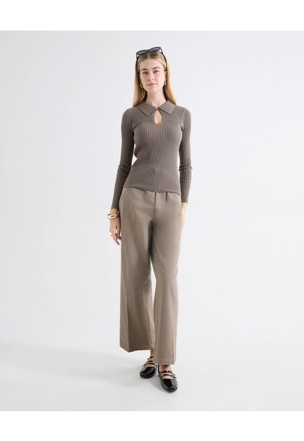 Pantalón Animal Print Bota Amplia  Para Mujer Beige Seven Seven