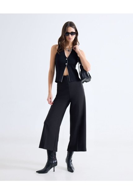 Pantalón Culotte Con Pinzas  Para Mujer Negro Seven Seven