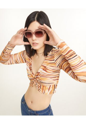 Camiseta Para Mujer Manga Larga Color Beige Marca Seven Seven #28094989 Seven Seven