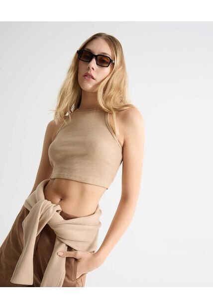 Camiseta Para Mujer Manga Sisa Cuello Redondo Color Beige Marca Seven Seven #28096430