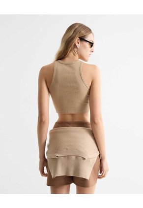 Camiseta Para Mujer Manga Sisa Cuello Redondo Color Beige Marca Seven Seven #28096430