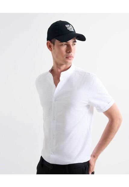 Camisa Cuello Mao Estampada  Para Hombre Crudo Seven Seven