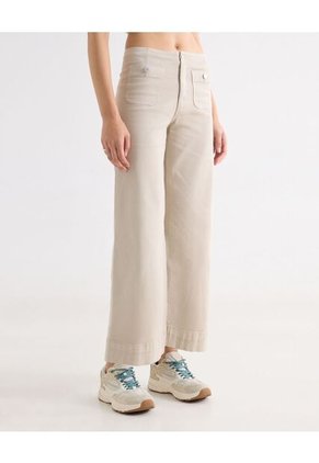Pantalón Amplio Tiro Alto  Para Mujer Beige Seven Seven