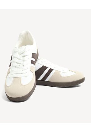 Tenis Retro De Contrastes Para Mujer Beige Seven Seven