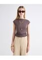 Camiseta Escote Ojal Recogidos Laterales  Para Mujer Café Seven Seven de Seven Seven