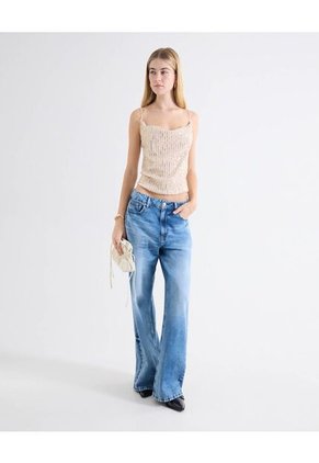 Camiseta Halter Espalda Abierta Para Mujer Beige Seven Seven