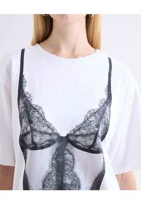 Camiseta Detalle Lencero Delantero Para Mujer Blanco Seven Seven