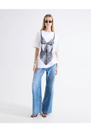 Camiseta Detalle Lencero Delantero Para Mujer Blanco Seven Seven