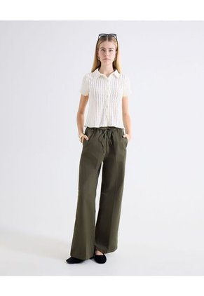 Pantalón Palazzo Pretina Fruncida Para Mujer Verde Seven Seven