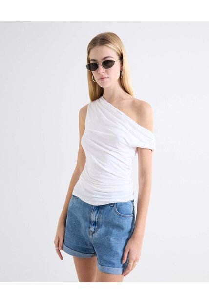 Camiseta Asimétrica Recogidos Delanteros  Para Mujer Blanco Seven Seven