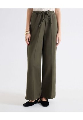 Pantalón Palazzo Pretina Fruncida Para Mujer Verde Seven Seven