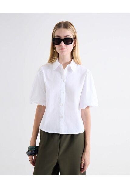 Blusa Camisera Manga Globo  Para Mujer Blanco Seven Seven