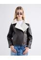 Chaqueta Efecto Cuero Borrego  Para Mujer Negro Seven Seven de Seven Seven