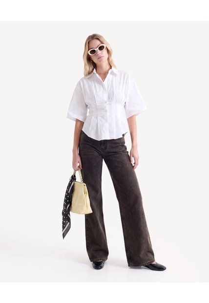 Blusa Camisera Con Prenses  Para Mujer Crudo Seven Seven