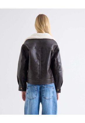 Chaqueta Efecto Cuero Borrego Para Mujer Negro Seven Seven