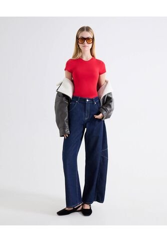 Jean Barrel Acabado Raw  Para Mujer Azul Seven Seven Seven Seven