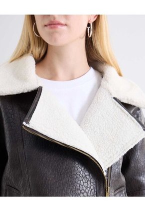 Chaqueta Efecto Cuero Borrego Para Mujer Negro Seven Seven