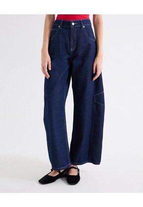 Jean Barrel Acabado Raw  Para Mujer Azul Seven Seven