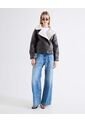 Chaqueta Efecto Cuero Borrego  Para Mujer Negro Seven Seven de Seven Seven