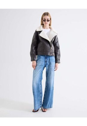 Chaqueta Efecto Cuero Borrego Para Mujer Negro Seven Seven