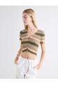 Camiseta Acanalada Cuello V  Para Mujer Verde Seven Seven de Seven Seven