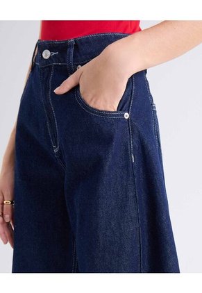 Jean Barrel Acabado Raw  Para Mujer Azul Seven Seven