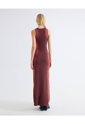 Vestido Jacquard Bicolor Largo Para Mujer Vino Seven Seven