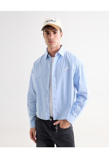 Camisa Para Hombre Manga Larga Sin Bolsillo Cuello Casual M Color Azul Marca Seven Seven #45012176