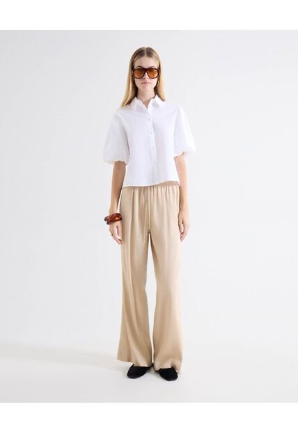 Pantalón Barrel Corte Curvo  Para Mujer Beige Seven Seven