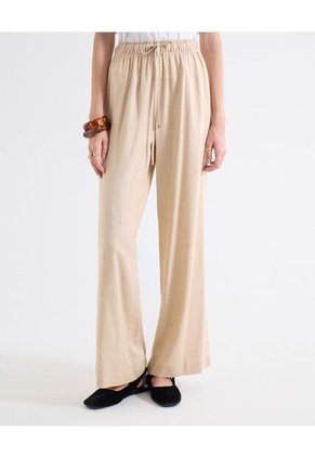 Pantalón Barrel Corte Curvo  Para Mujer Beige Seven Seven