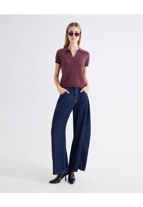 Camiseta Polo Tricot Texturizada  Para Mujer Vino Seven Seven