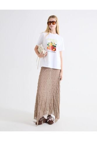 Falda Encaje Ruedo Picos  Para Mujer Café Seven Seven Seven Seven