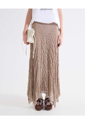Falda Encaje Ruedo Picos Para Mujer Café Seven Seven